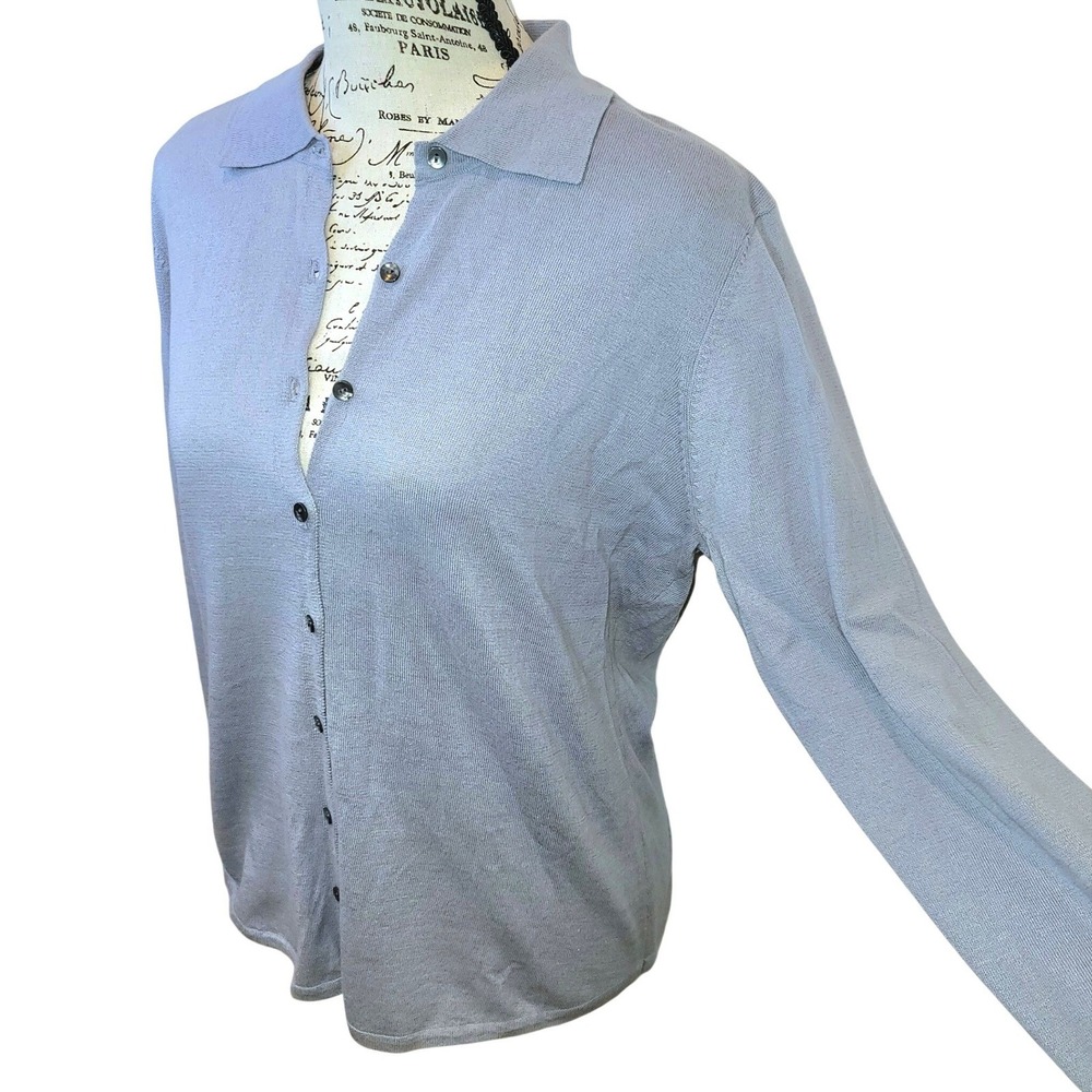 VTG 90s J.Jill Cardigan Sweater Button Collared Sz Small Medium Blue Gray